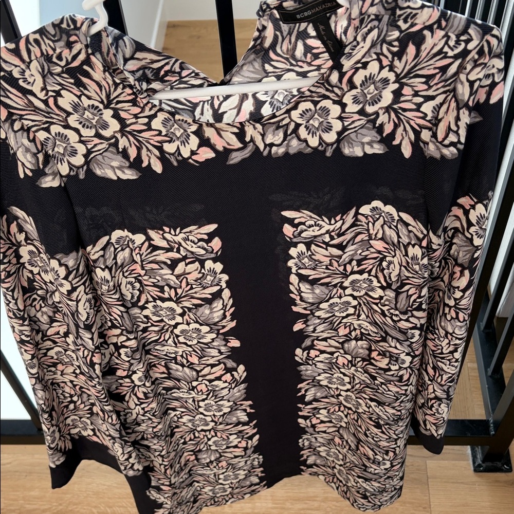 BCBGMaxAzria Black and Pink Floral Midi Dress
